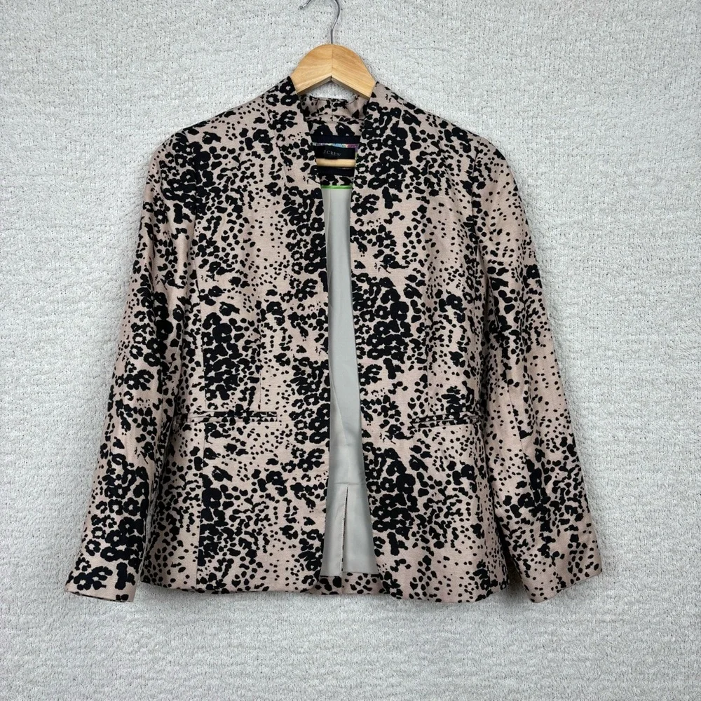 J. Crew Blazer Womens 0‎ Ashen Black Leopard Print Going Out Blazer Linen Blend